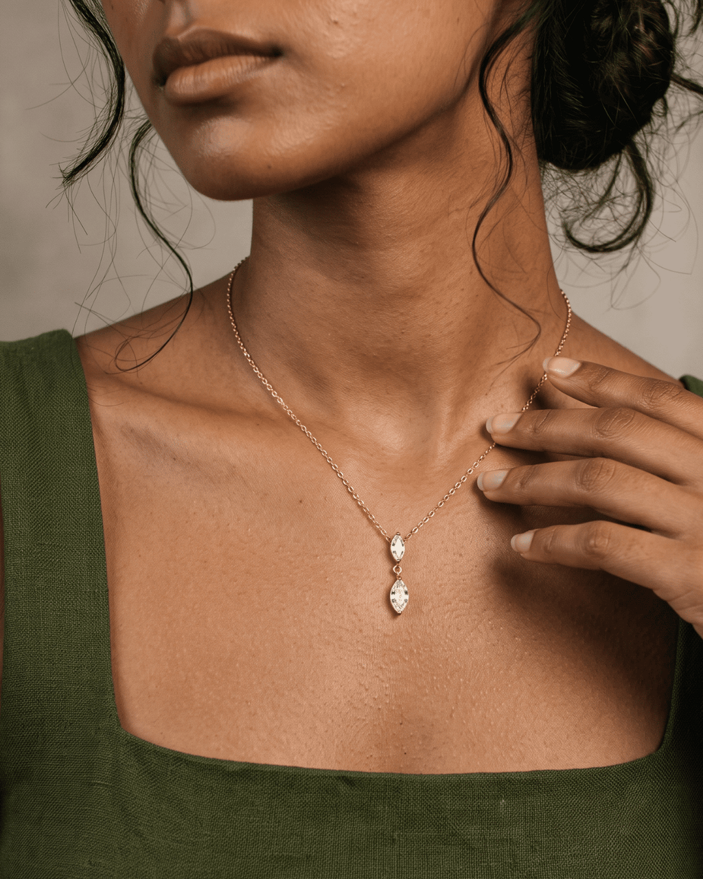 Double Marquise CZ Drop Necklace
