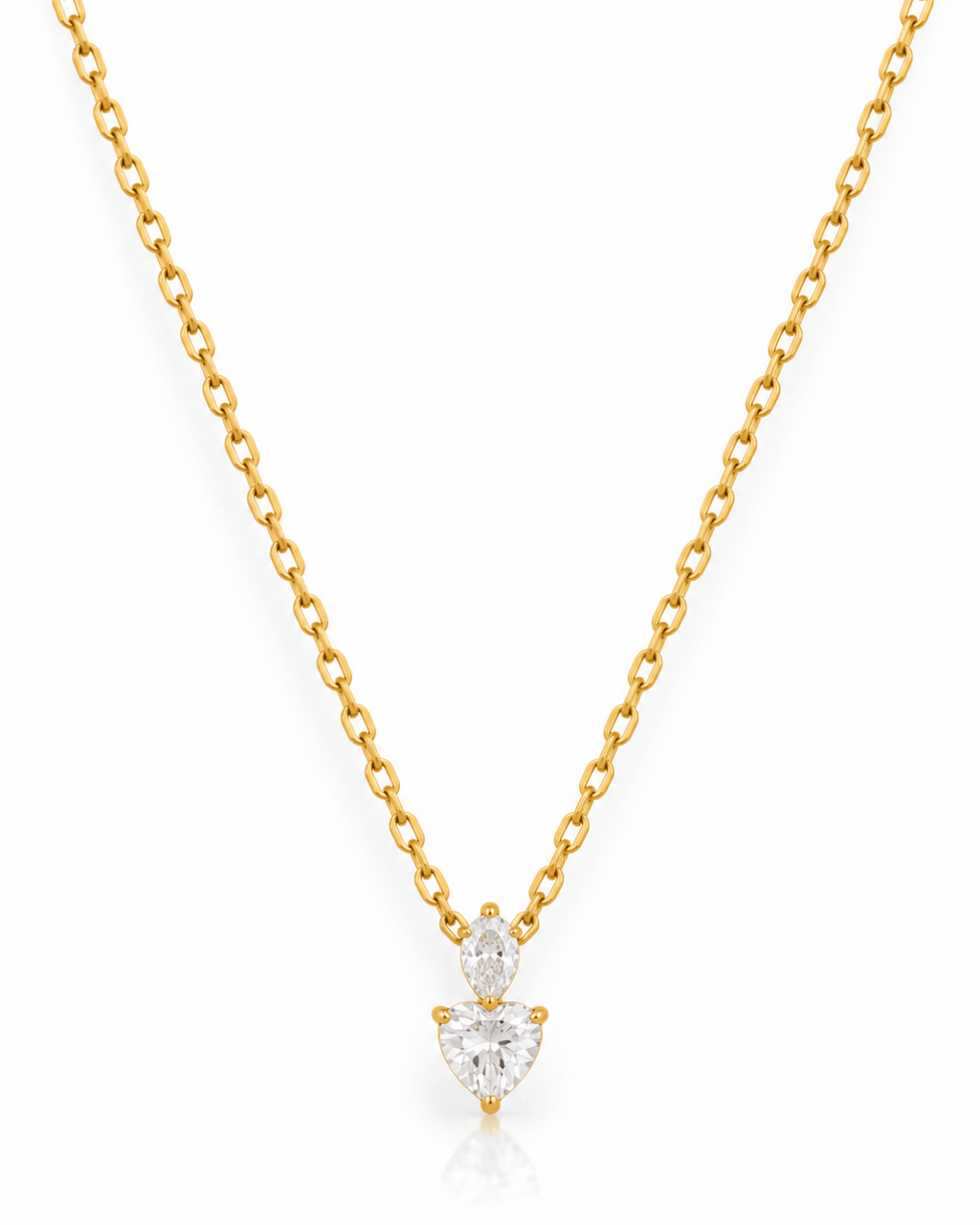 Pear & Heart CZ Double Drop Necklace