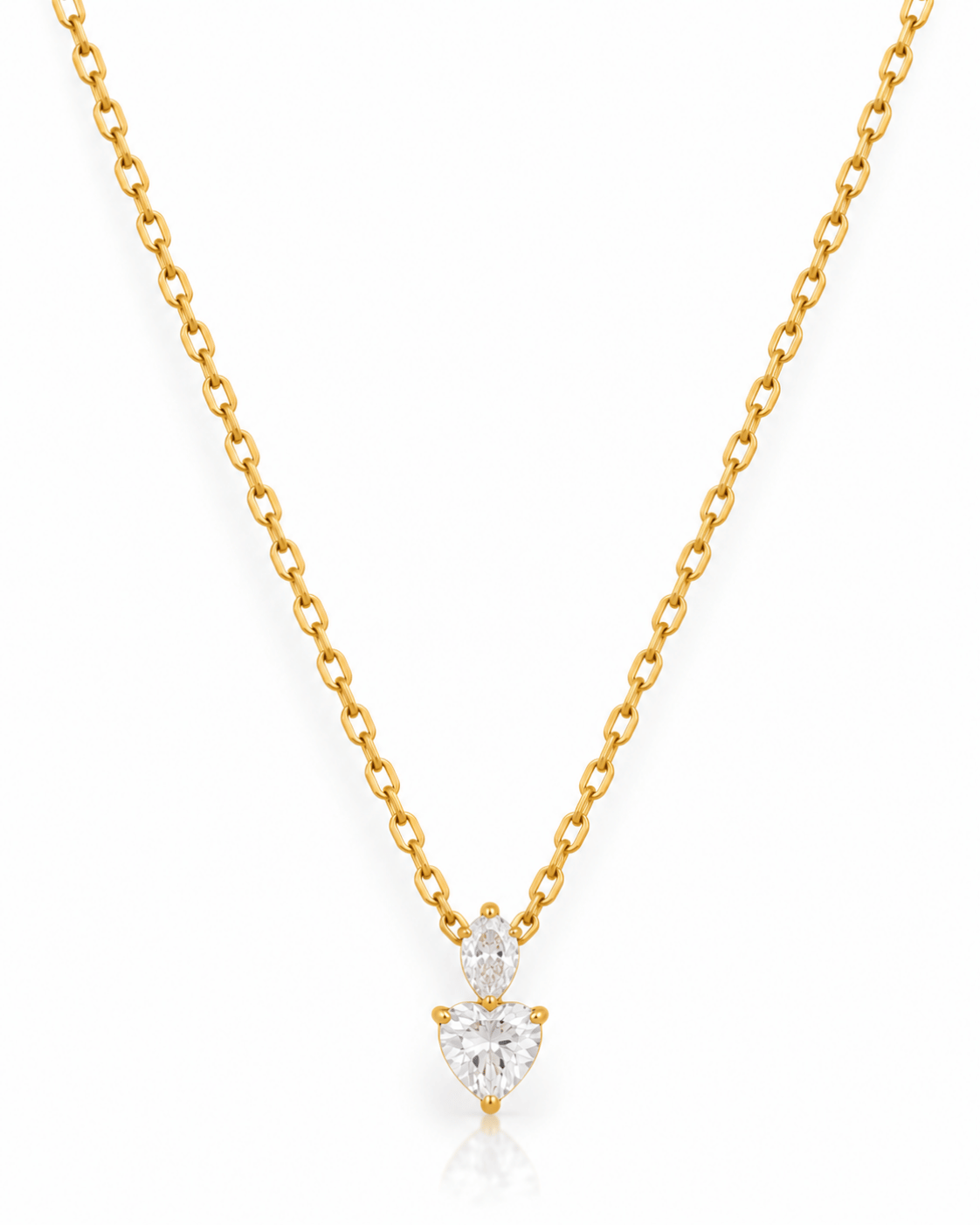 Pear & Heart CZ Double Drop Necklace