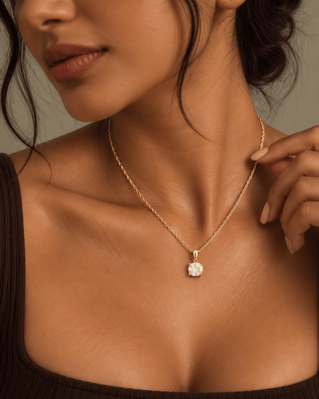 Cushion CZ Solitaire Rope Chain Necklace