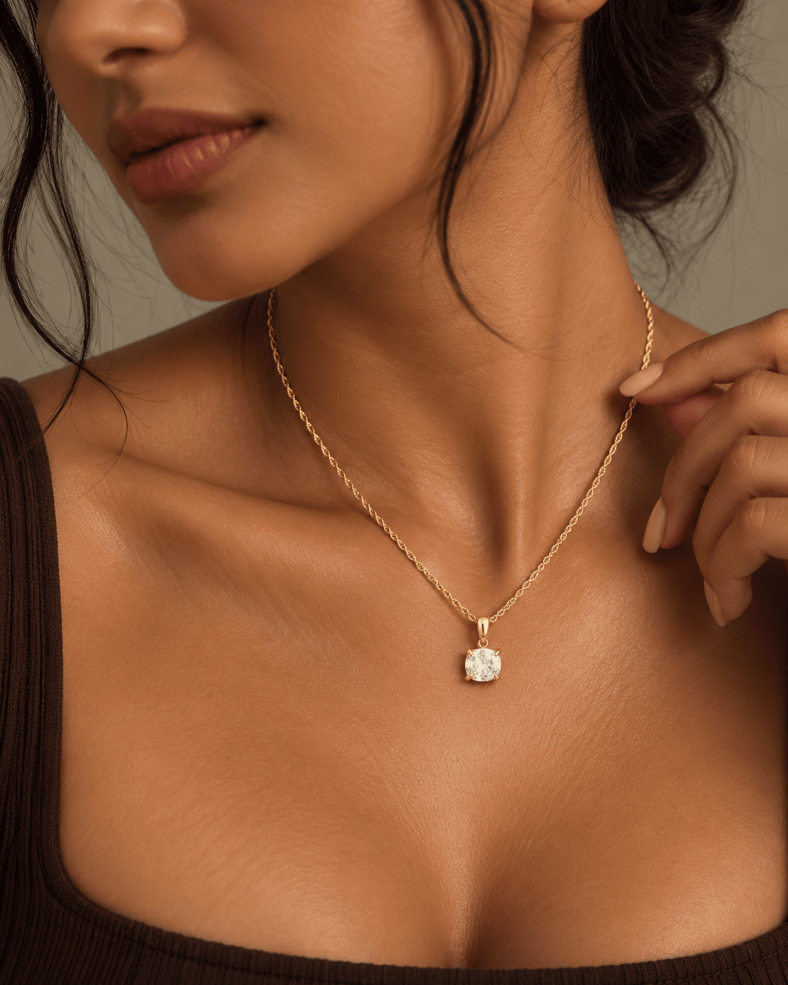 Cushion CZ Solitaire Rope Chain Necklace