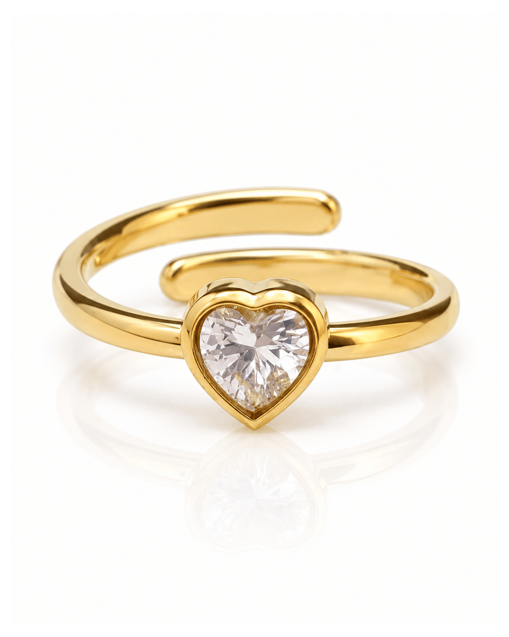 Heart CZ Bezel Solitaire Open Ring