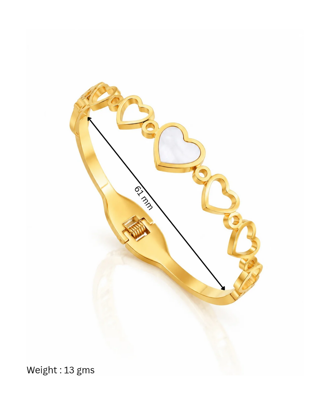 Pearl Heart Row Spring Cuff Bracelet
