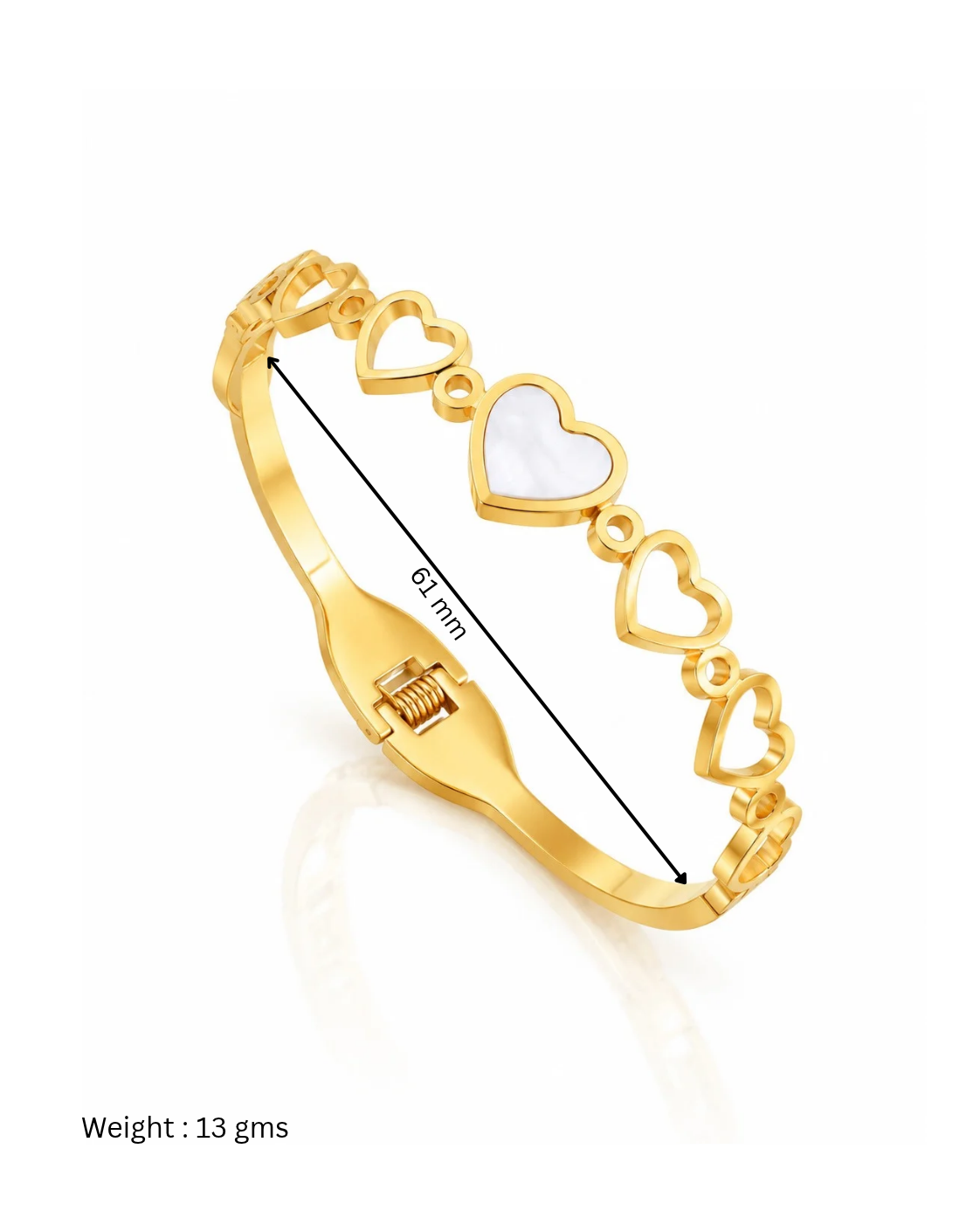 Pearl Heart Row Spring Cuff Bracelet