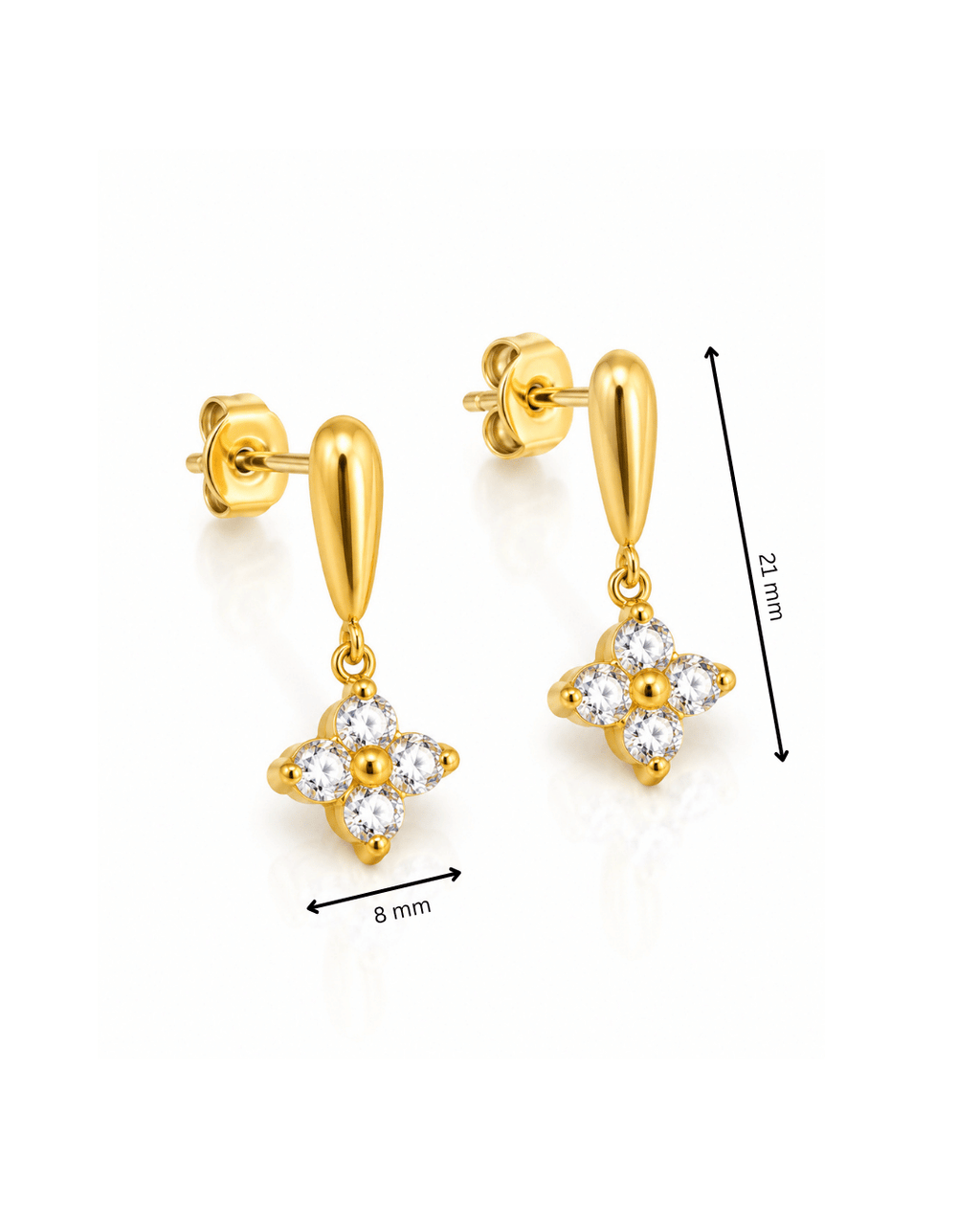 CZ Four-Petal Flower Drop Stud Earrings