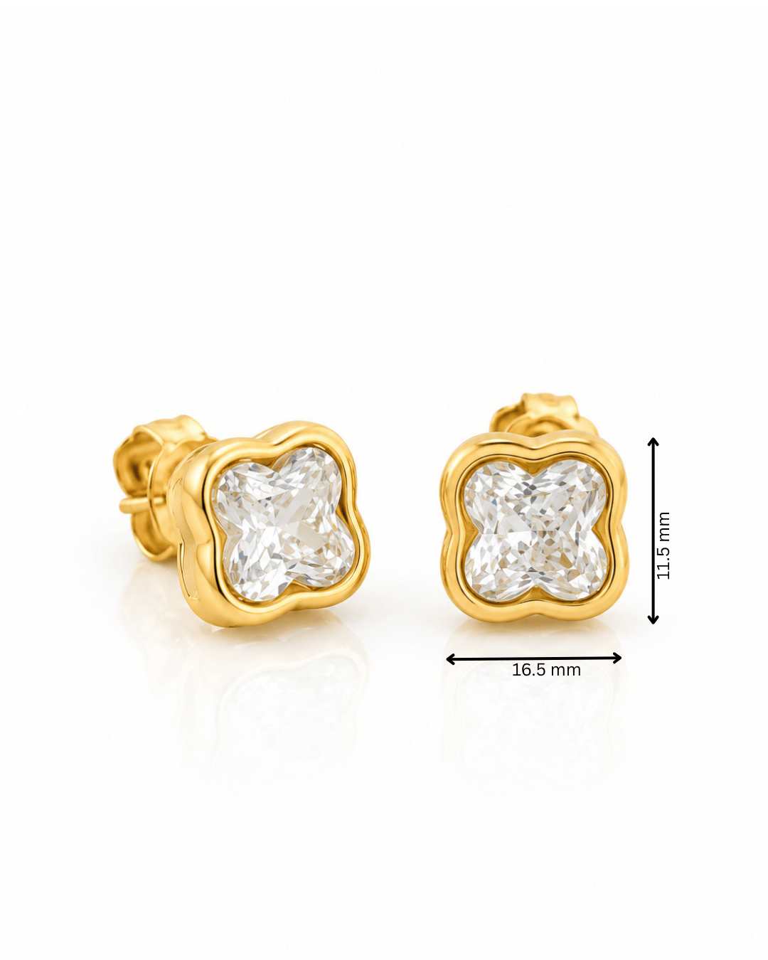 Clover CZ Bezel Stud Earrings