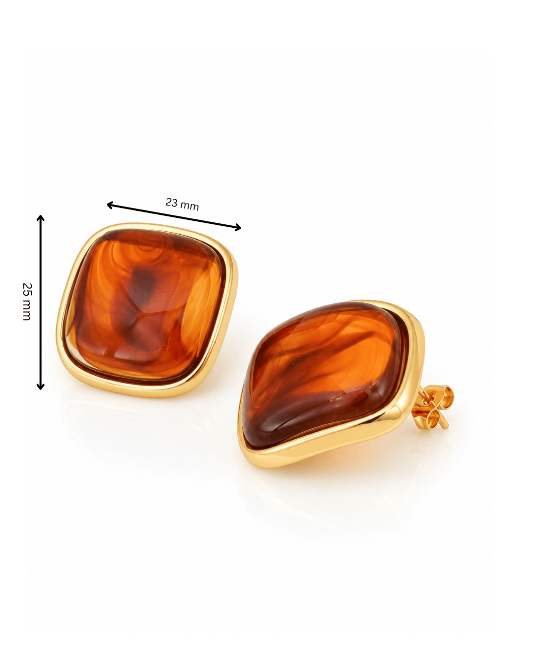 Cognac Resin Cushion Statement Stud Earrings