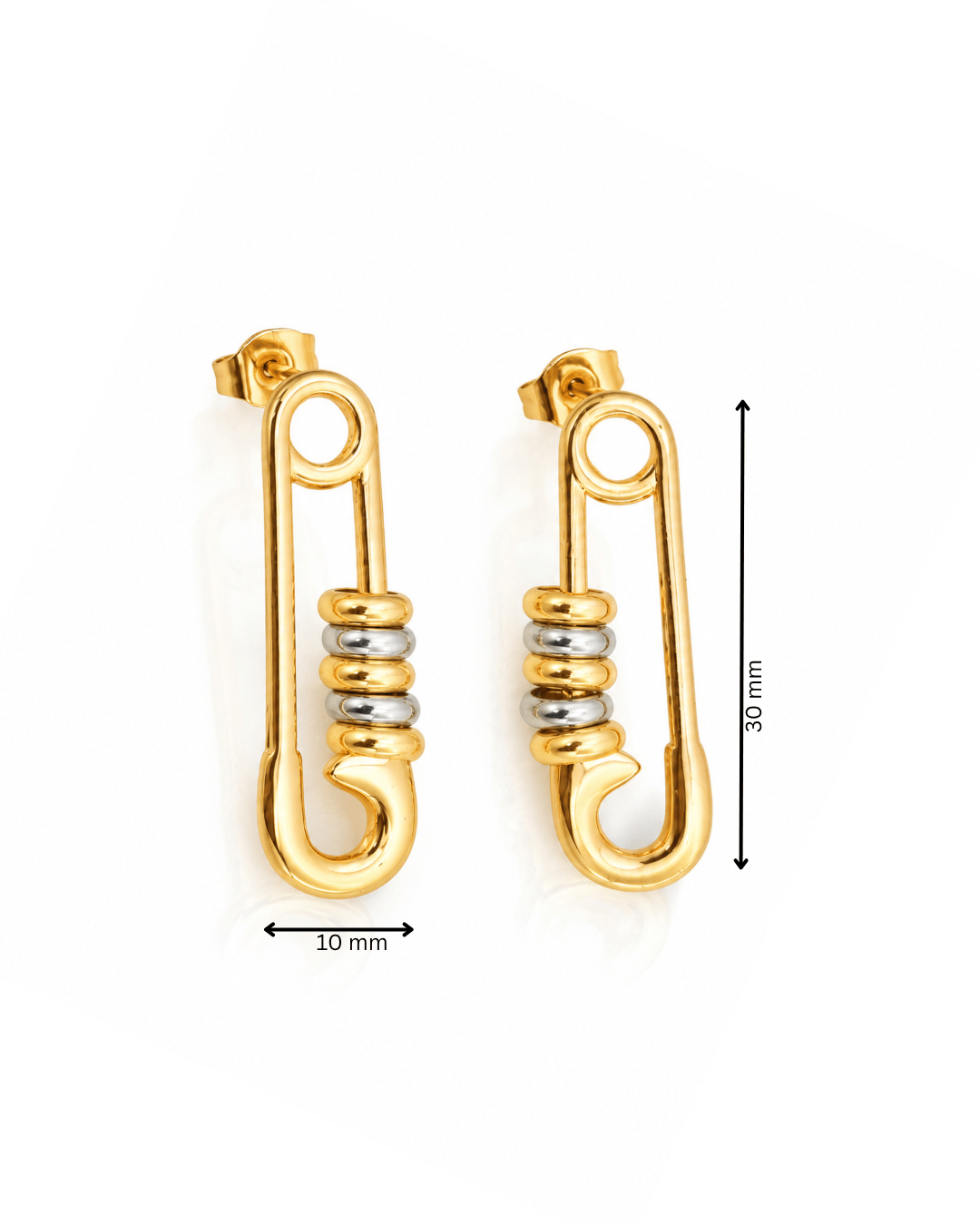 Safety Pin Two-Tone Drop Earrings