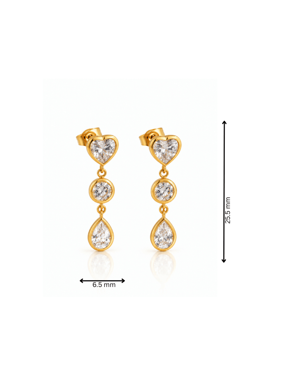 Triple Bezel CZ Heart Drop Earrings
