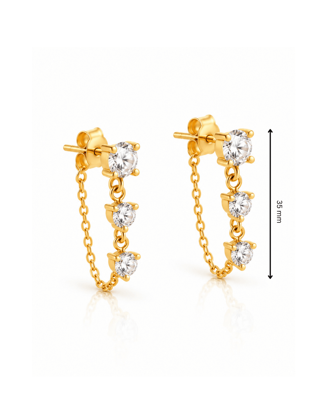 CZ Trio Chain Drop Stud Earrings