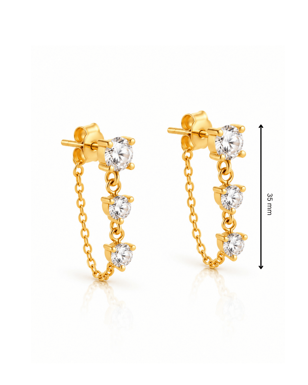 CZ Trio Chain Drop Stud Earrings