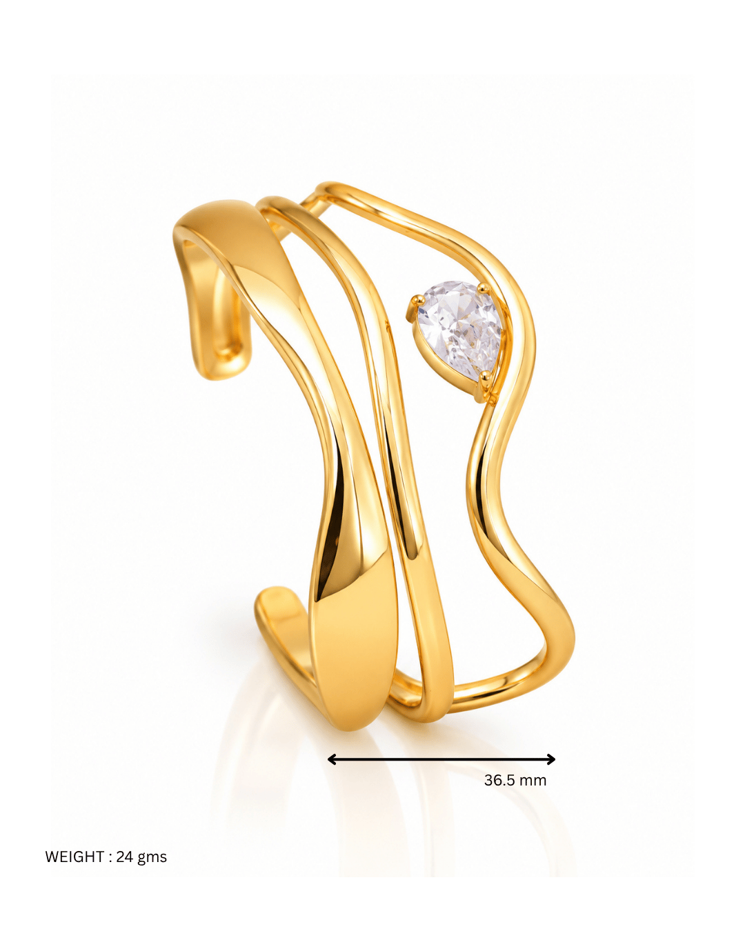 Liquid Wave CZ Pear Open Cuff Bracelet