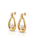 Gold Teardrop Pearl Drop Earrings
