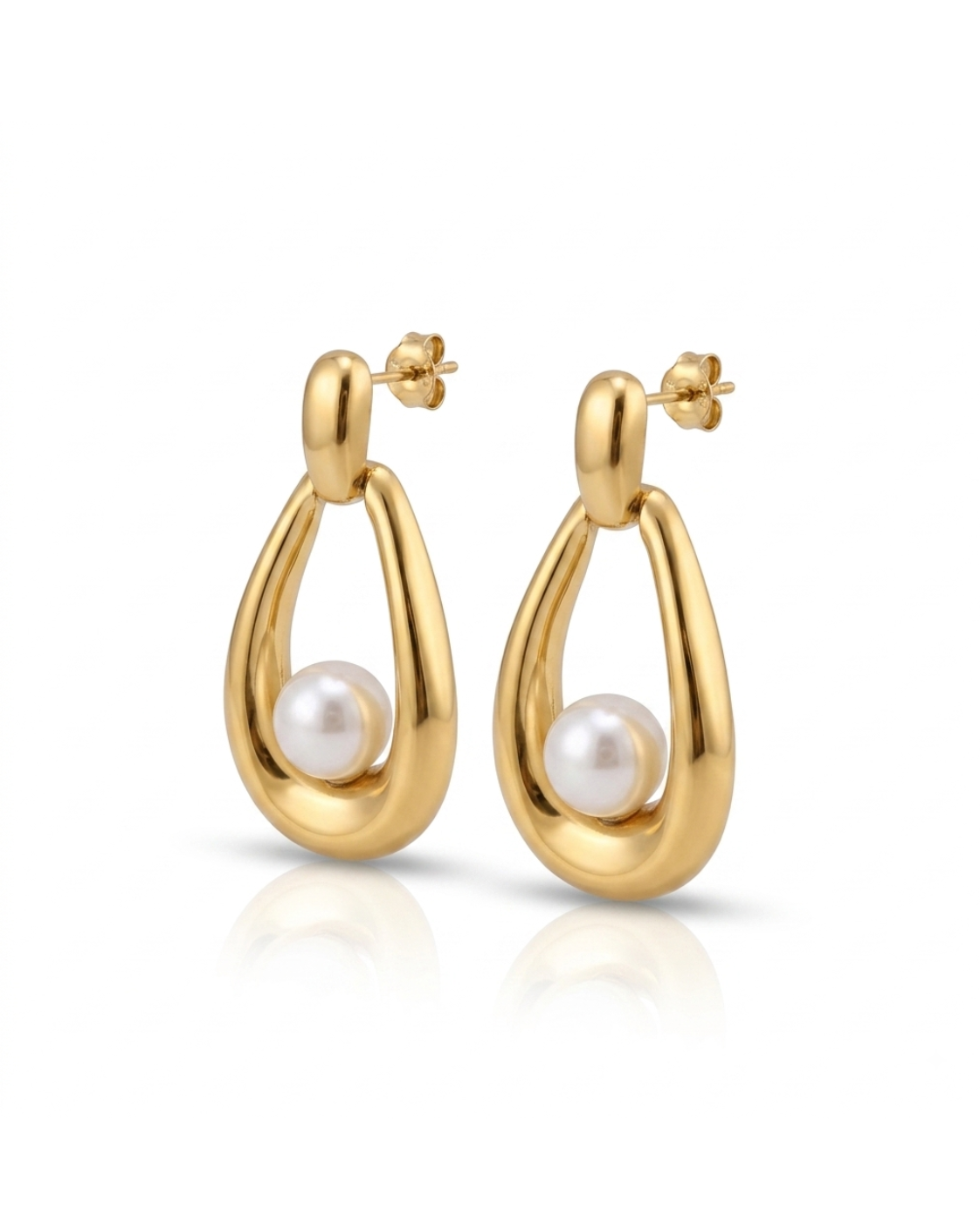 Gold Teardrop Pearl Drop Earrings