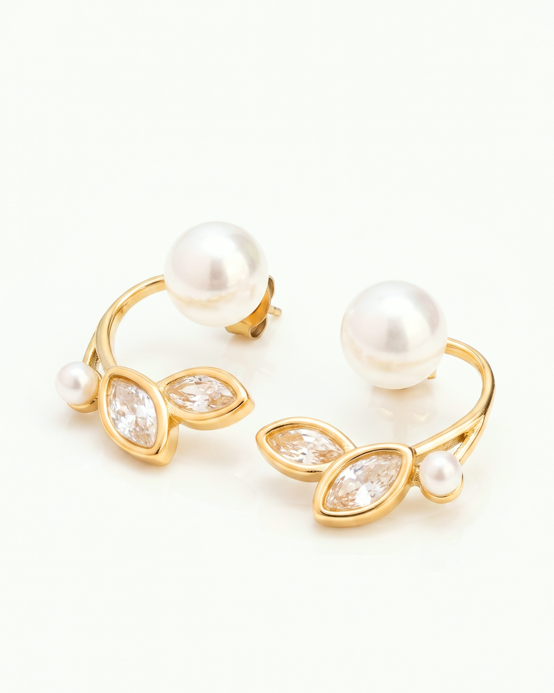 Pearl and Marquise CZ Ear Jacket Earrings