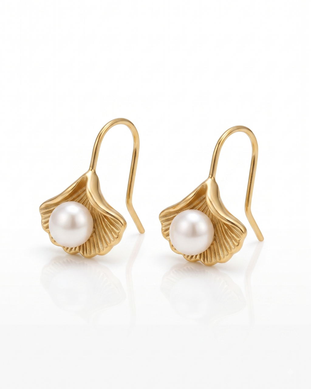 Pearl Ginkgo Leaf Drop Earrings