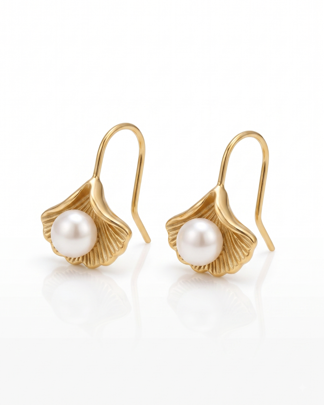 Pearl Ginkgo Leaf Drop Earrings