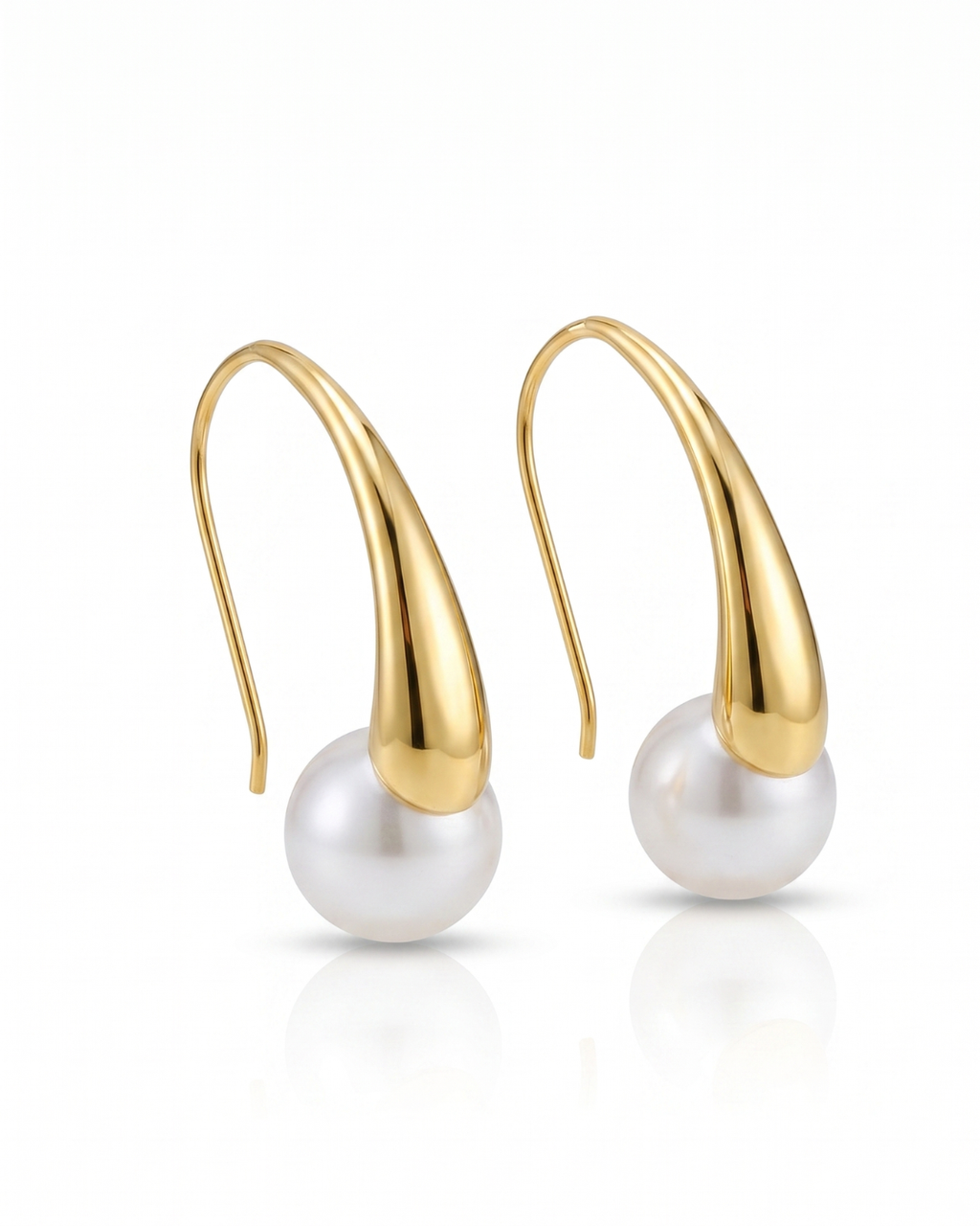 Curved Arc Pearl Drop Earrings