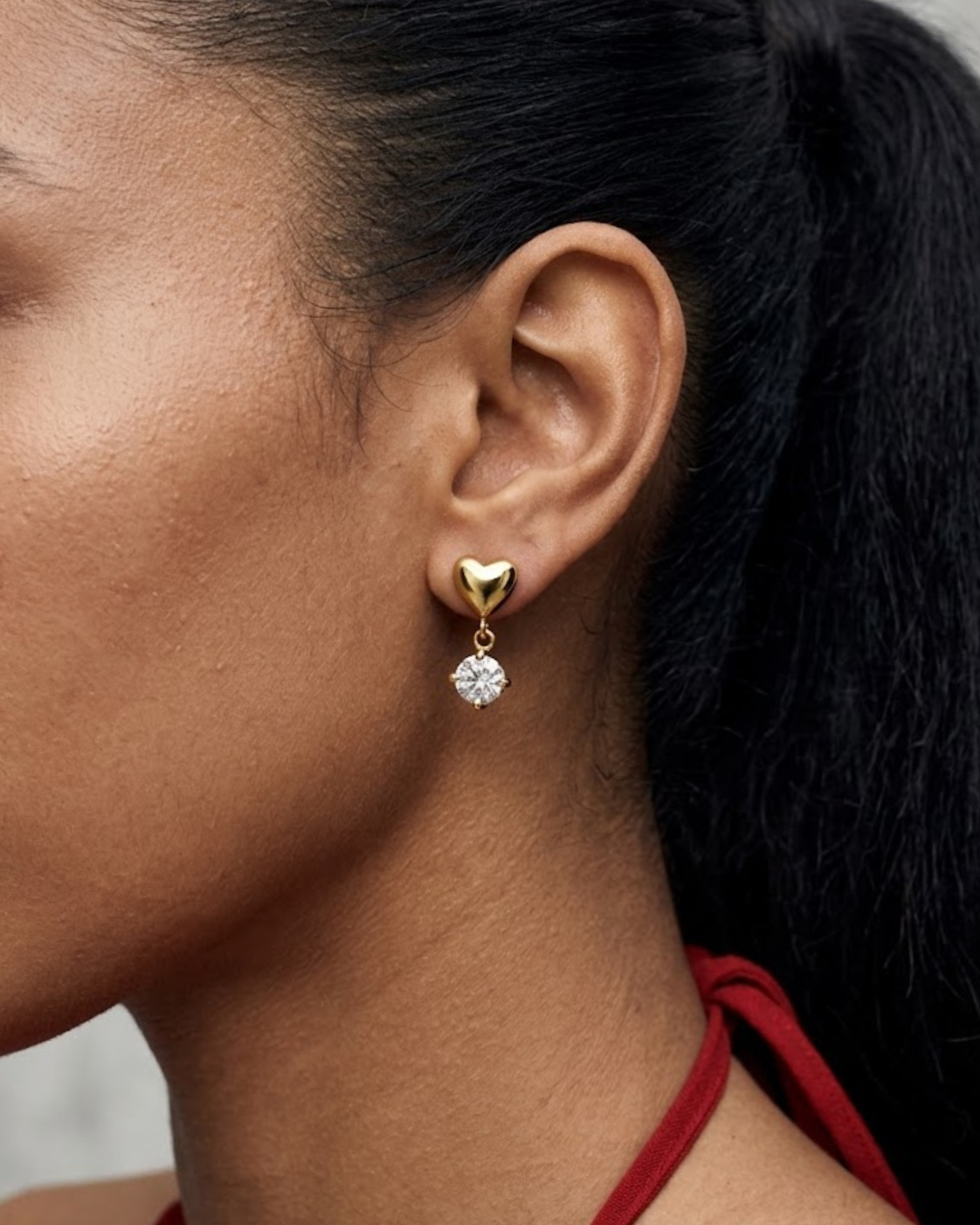 Puffy Heart CZ Drop Earrings