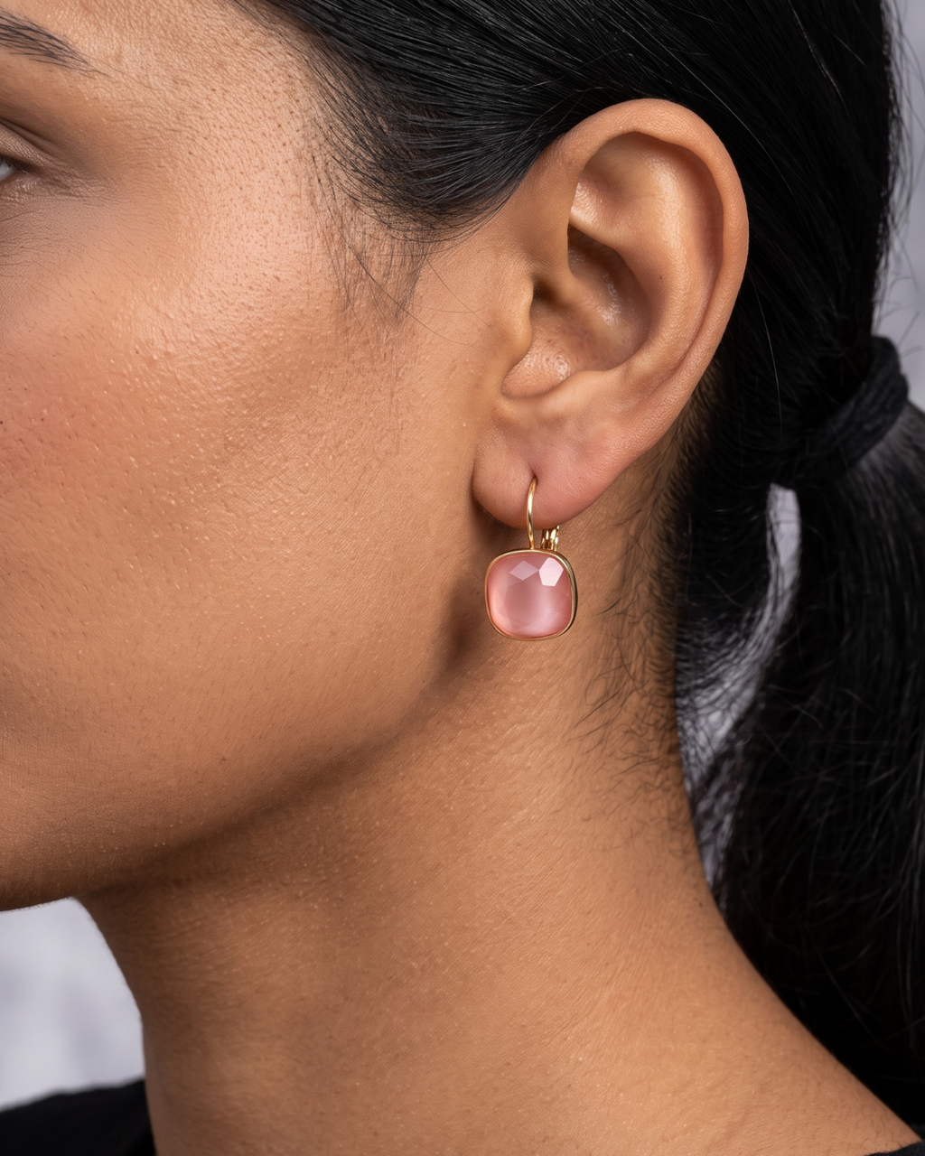 Blush Cushion Crystal Lever-Back Earrings