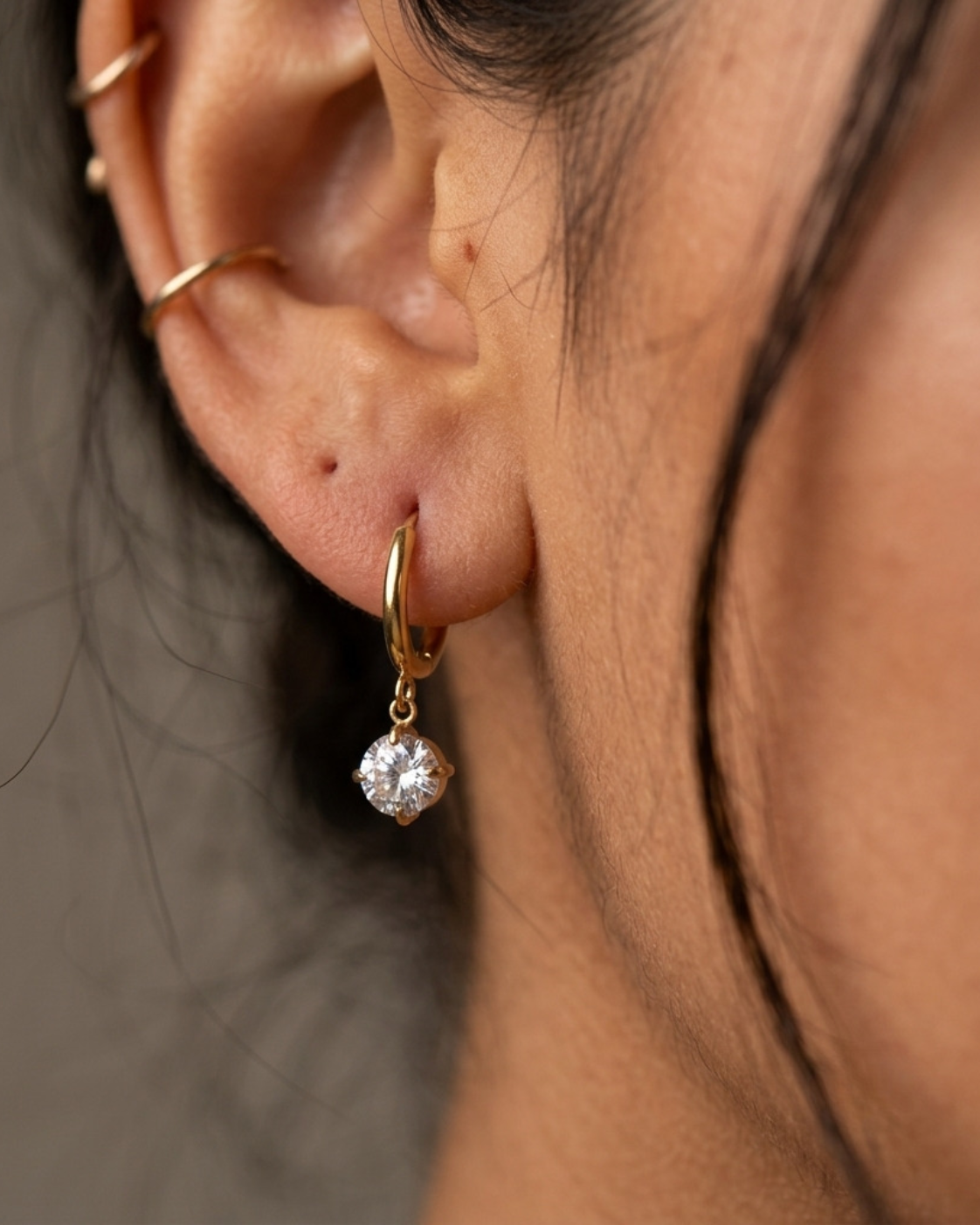 CZ Drop Huggie Hoop Earrings