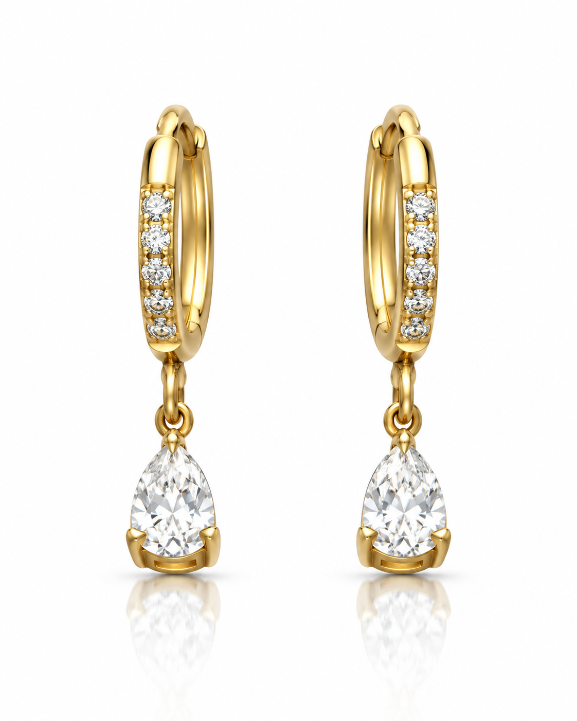 Pear Drop CZ Huggie Hoop Earrings