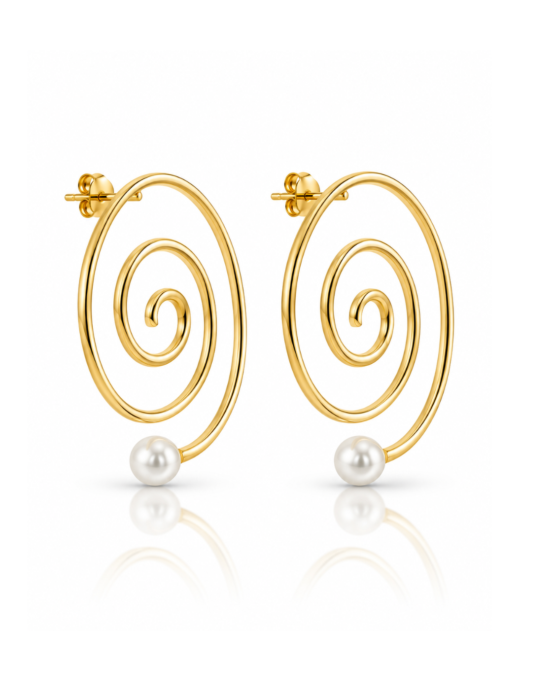 Gold Spiral Pearl-Tip Hoop Earrings