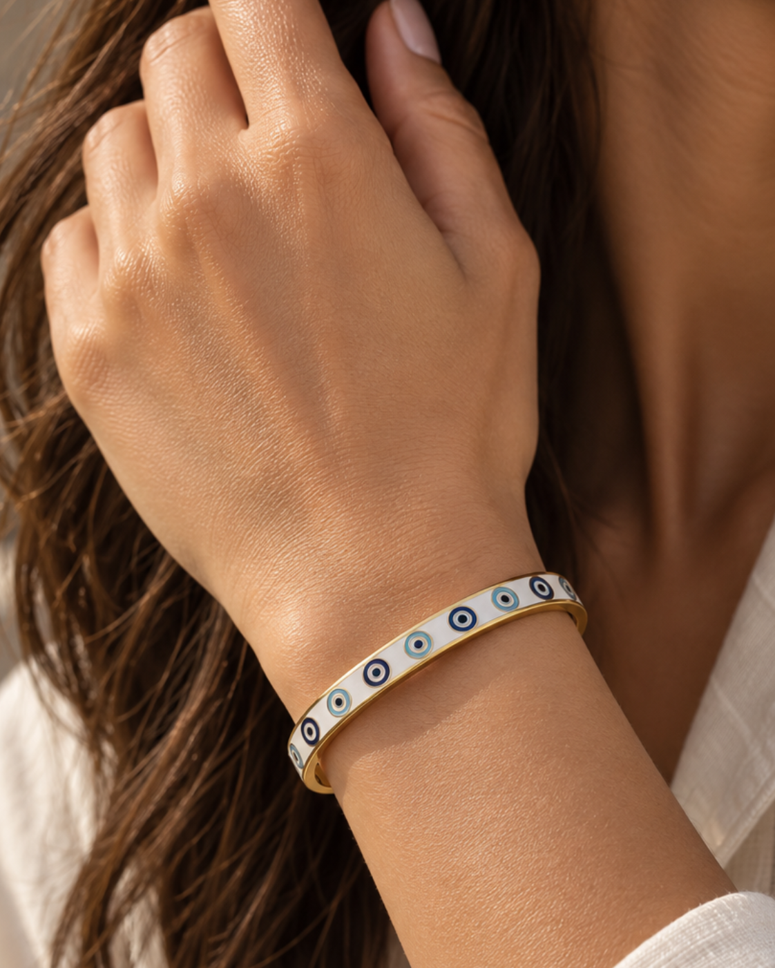 Evil Eye Enamel Row Locking Cuff Bracelet