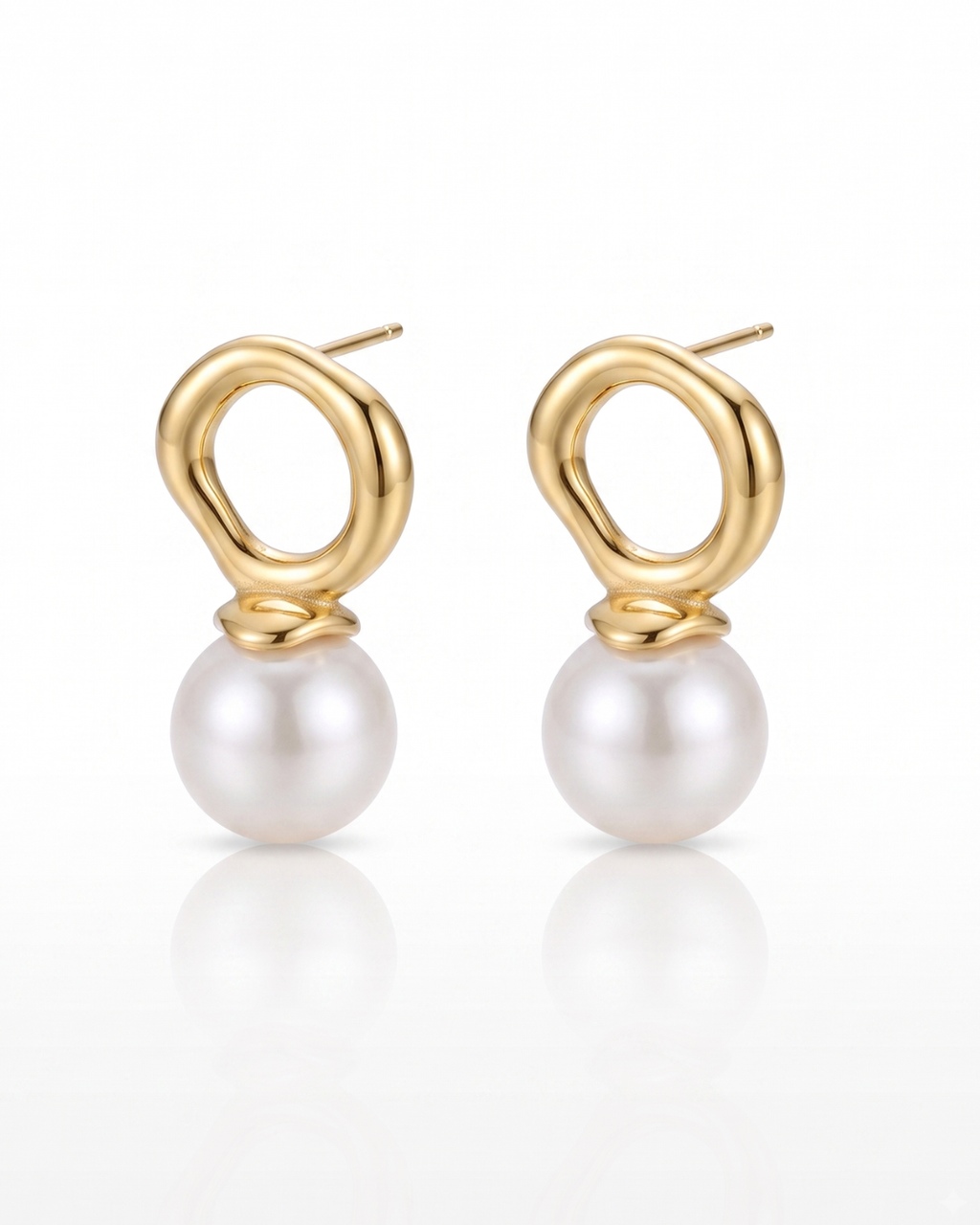 Organic Circle Pearl Drop Earrings