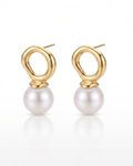 Organic Circle Pearl Drop Earrings