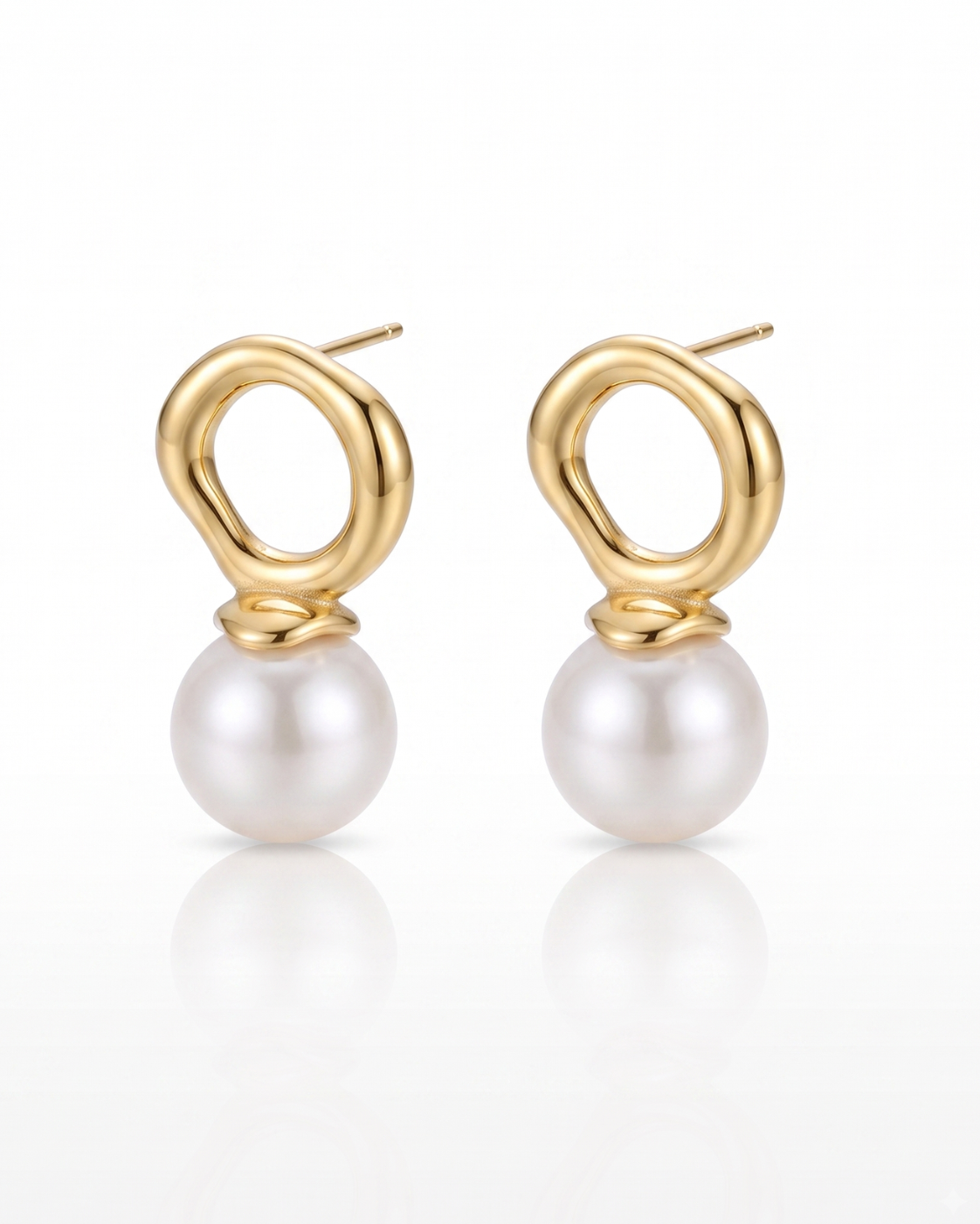 Organic Circle Pearl Drop Earrings
