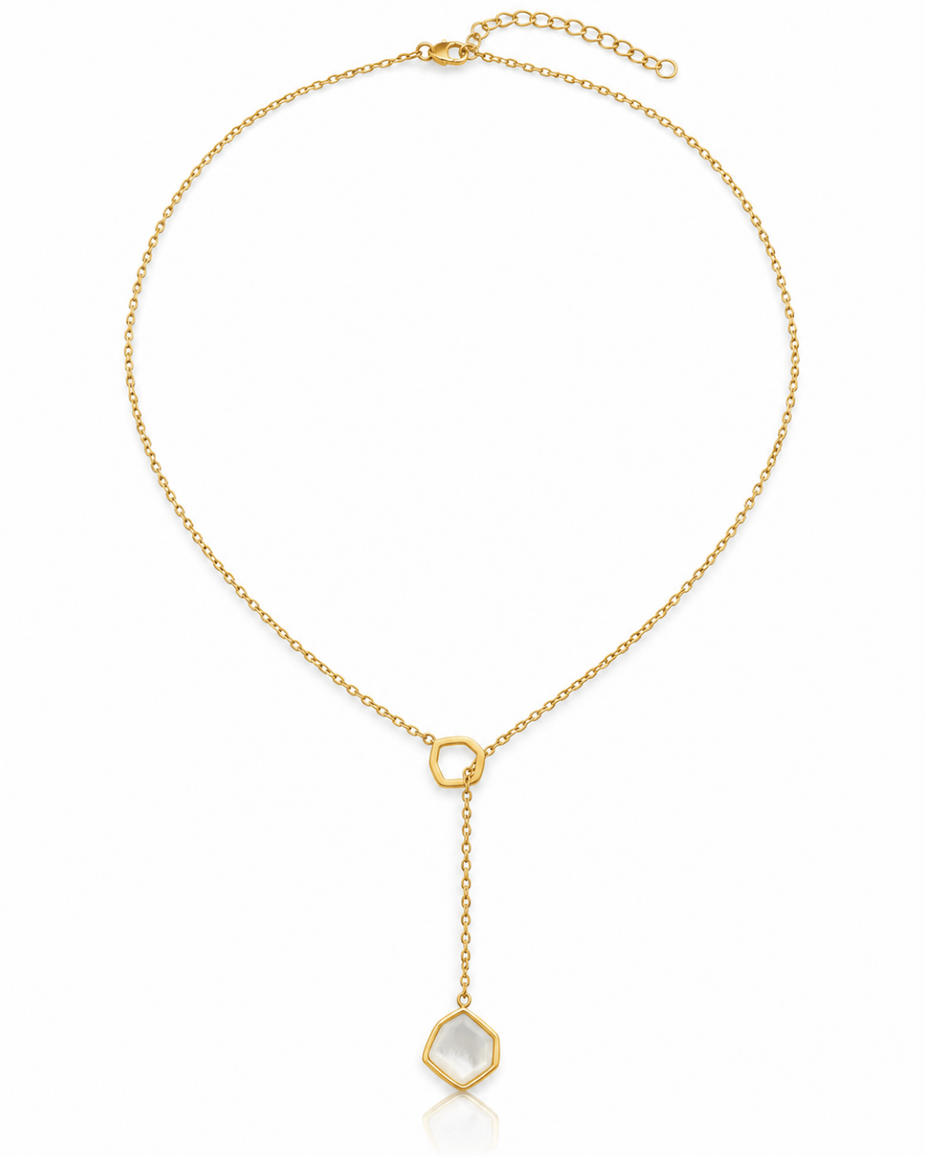 Hexagon Pearl Lariat Necklace