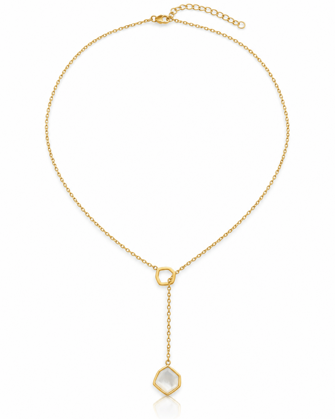 Hexagon Pearl Lariat Necklace