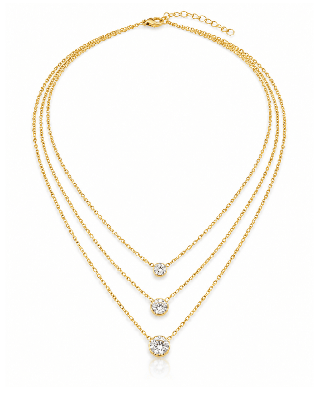 Triple Bezel Solitaire Layered Necklace