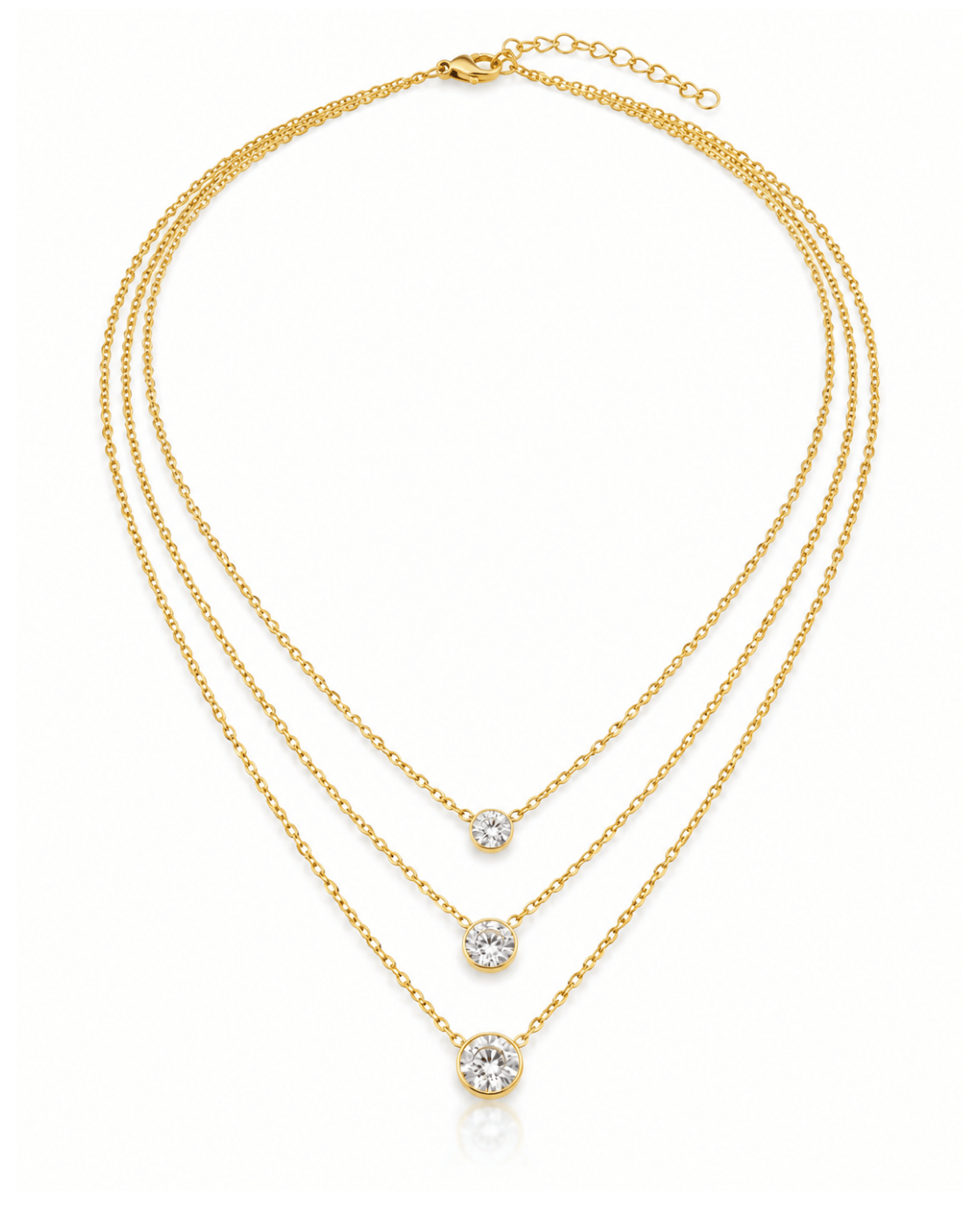 Triple Bezel Solitaire Layered Necklace