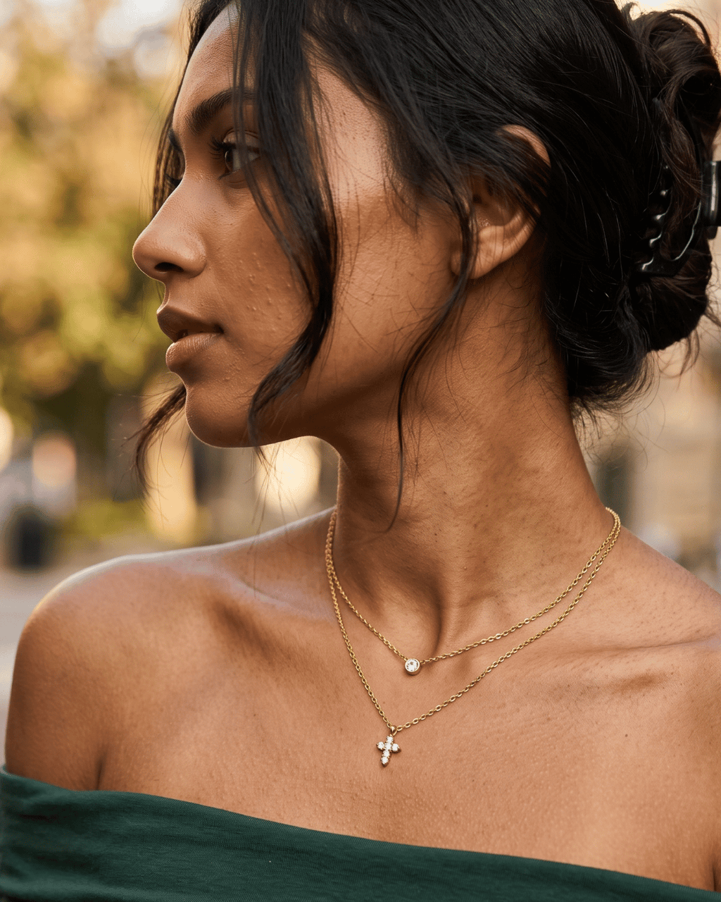 Crystal Cross Double Layer Necklace