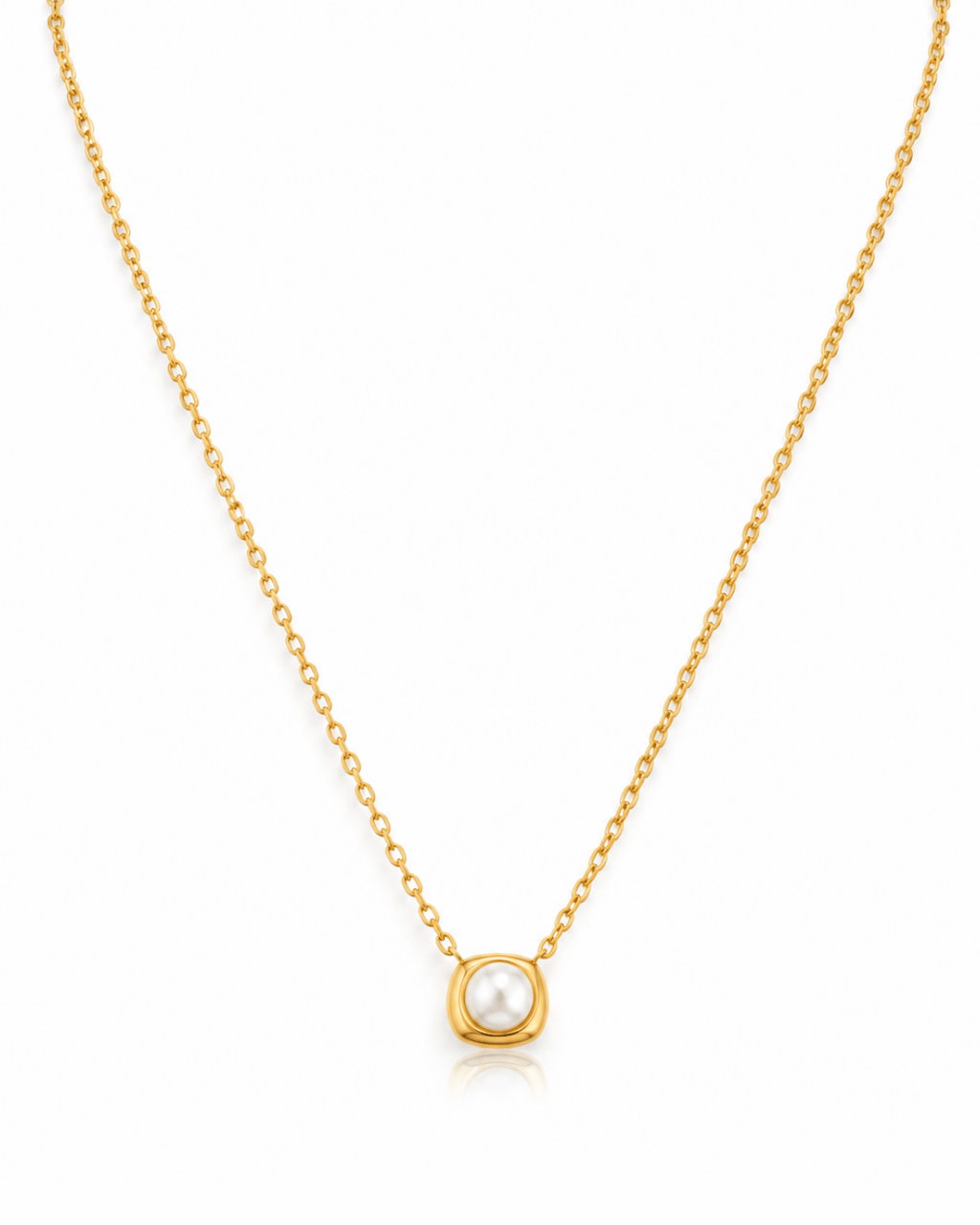 Cushion Bezel Pearl Pendant Necklace