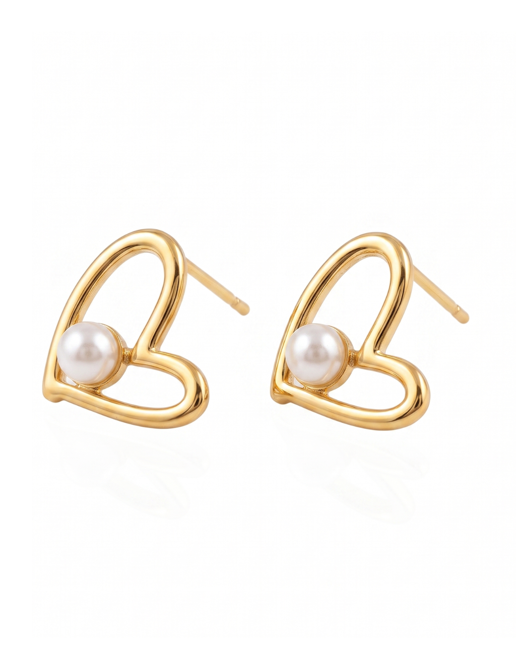 Open Heart Pearl Stud Earrings