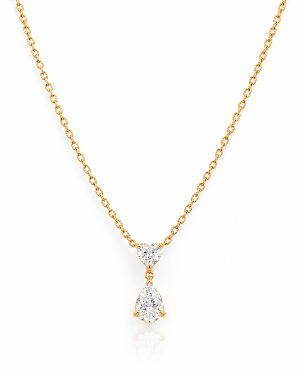 Heart & Pear CZ Drop Pendant Necklace
