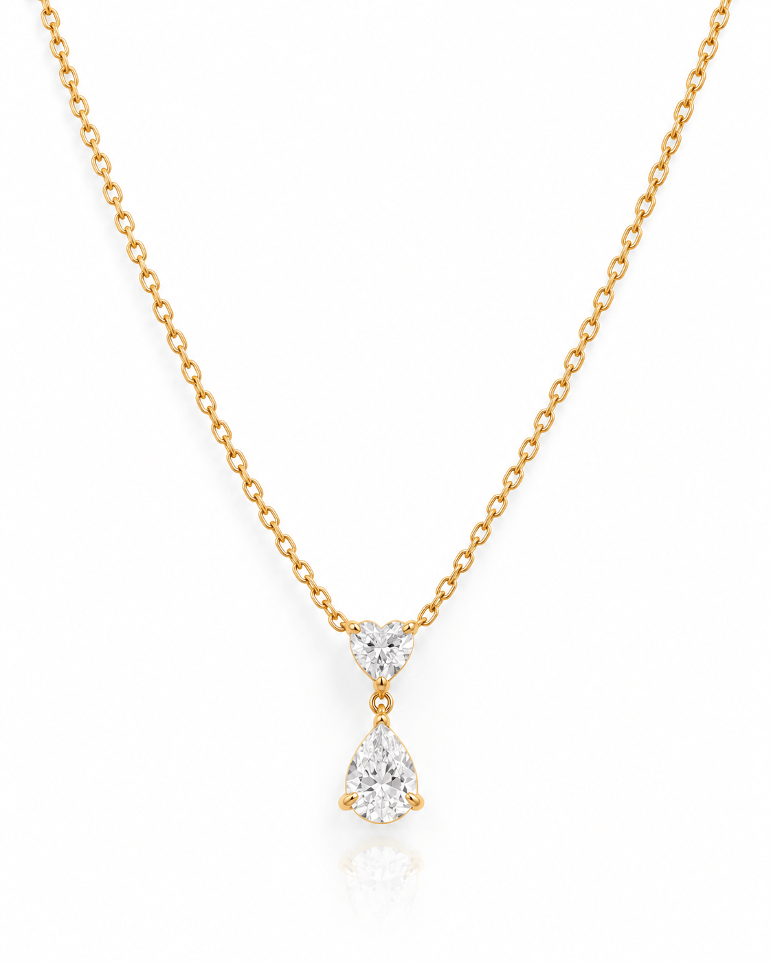 Heart & Pear CZ Drop Pendant Necklace