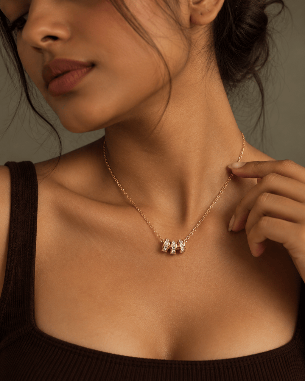 Triple Pavé Rondelle Pendant Necklace