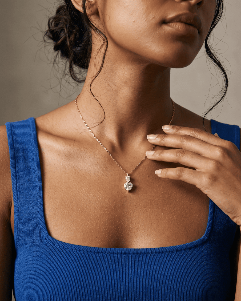 Pear & Heart CZ Double Drop Necklace