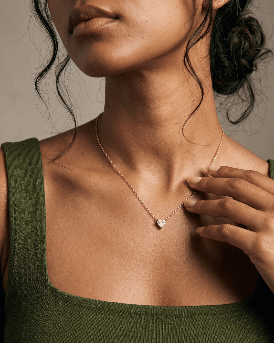 Floating CZ Heart Solitaire Necklace
