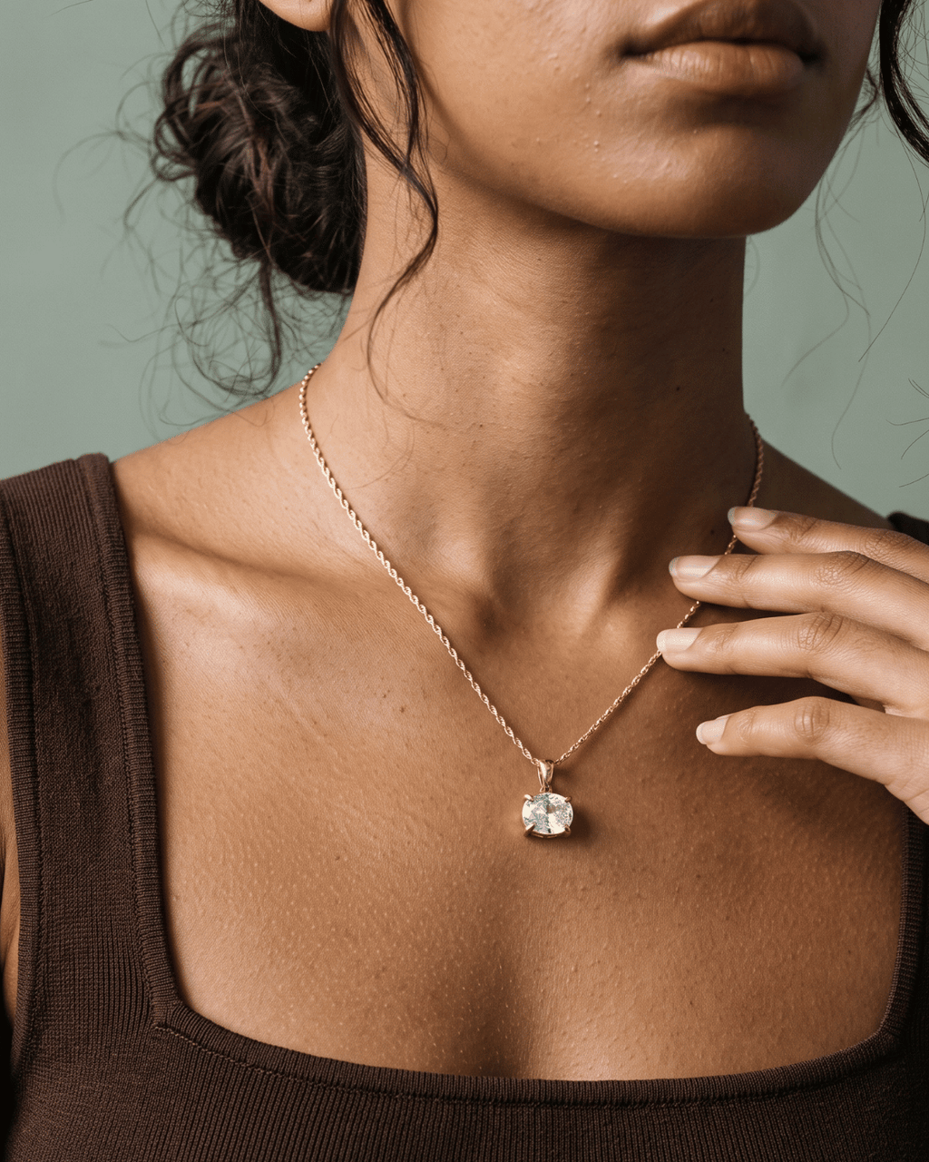 Cushion CZ Solitaire Rope Chain Necklace