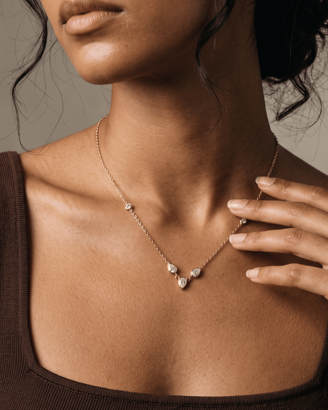 Pear & Round CZ Station Bezel Necklace
