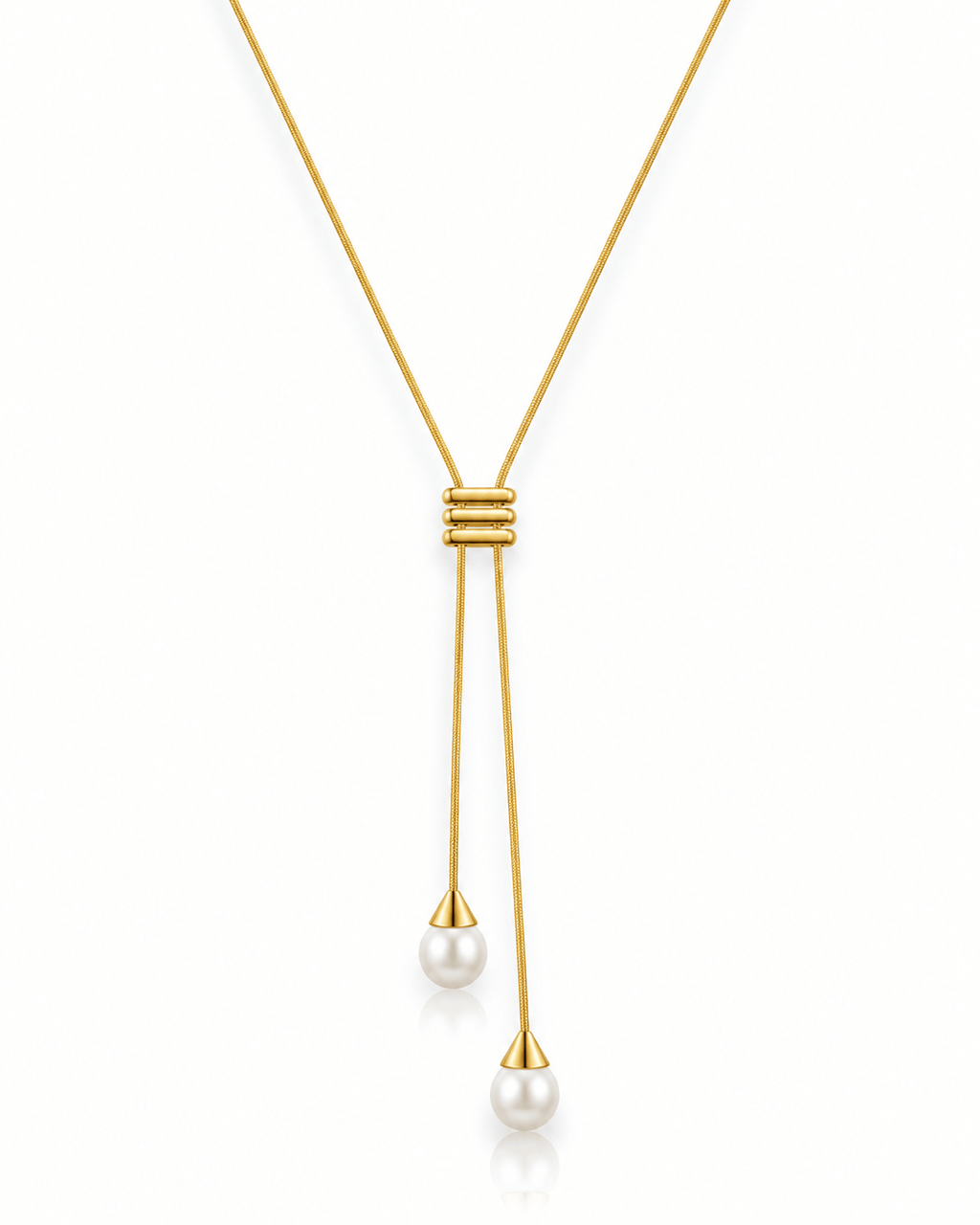 Double Pearl Lariat Bolo Necklace