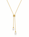 Double Pearl Lariat Bolo Necklace