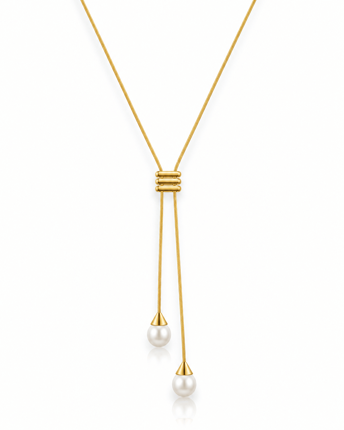 Double Pearl Lariat Bolo Necklace