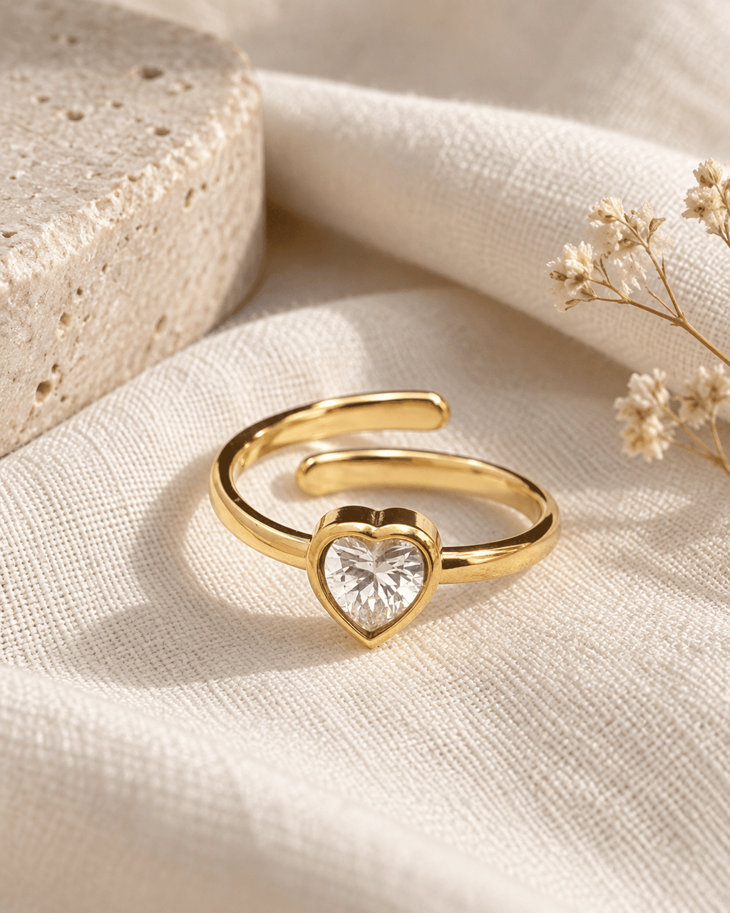 Heart CZ Bezel Solitaire Open Ring