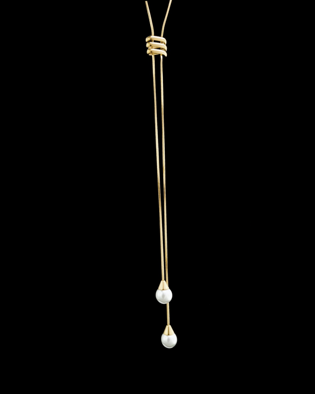 Double Pearl Lariat Bolo Necklace
